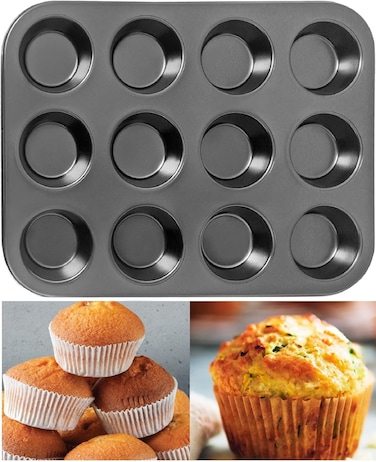 Nonstick 12-Cup Muffin Pan &ndash; Heavy-Duty Carbon Steel Cupcake &amp; Muffin Tray   Easy Release Bakeware for Oven, Perfect for Sweet &amp; Savory Treats