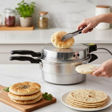 1000W Mini Electric Aluminum Oven &amp; Bread Maker, Khameer Bread Maker, Easy To Use with Low Power Consumption, 28CM Silver