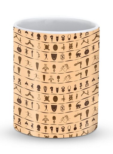Premium Tribal Hieroglyphics Designer Mug Beige/Brown 325ml