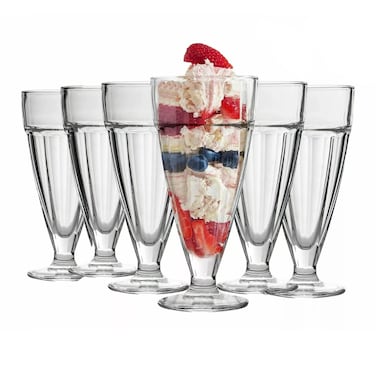 Tumbler 6 Pack Milkshake Glasses - 300ml   Old Fashioned Soda Glasses, Fountain Classic Glass for Ice Cream