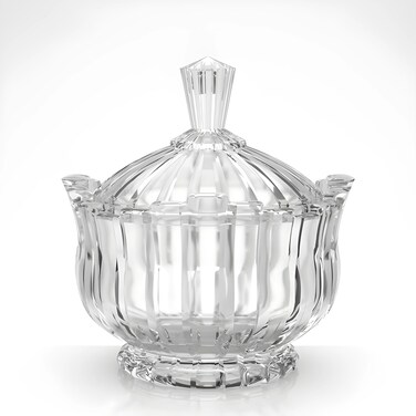 Glass Candy Dish with Lid - 900ML - Large Clear Covered Candy Bowl, Decorative Embossed   Cookie Storage Container Jar for Candy Buffet