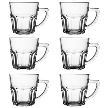 طقم أكواب قهوة زجاجية من 6 قطع، كوب قهوة شفاف كبير سعة 180 مل - بمقابض للمشروبات الساخنة   أكواب شفافة للشاي