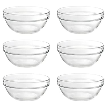 Glass Bowls, 5.5 Inch - 6 Pack - Stackable Food Prep Bowls Multipurpose Clear Glass Serving Bowls