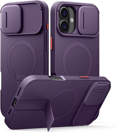 Suritch Magnetic Case Compatible with iPhone 16 Plus, ShockProof Protective Cover with Slide Camera Cover and Adjustable Kickstand(Purple)