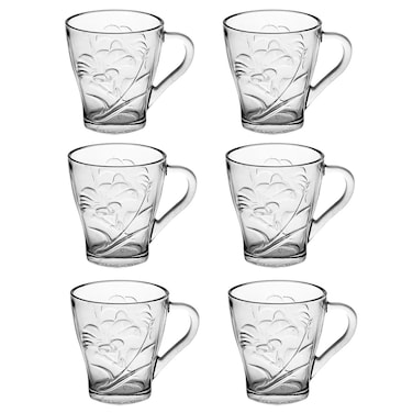 Turkish Tea Glasses Set of 6-250ml   Moroccan Tea Cups with Handle   Clear Glasses for Tea, Coffee Hot/Cold Beverages, Cappuccino