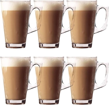 6 PACK Premium Glass Coffee Mugs with Handle 120ml - Coffee Cups, Transparent Tea Cup for Hot/Cold Beverages, Ideal for Tea, Coffee, Latte, Cappuccino