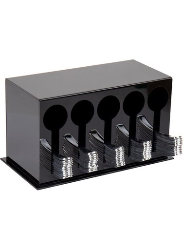 Foundation Collection, 5-Compartment Utensil Dispenser, 24pc. Capacity per Compartment, Cutlery Storage, Countertop Organizer, Kitchen and Breakroom, Black