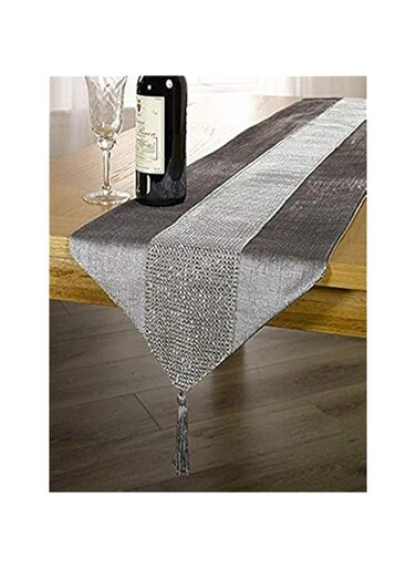 OZXCHIXU(TM 13inch x 72inch Table Runner with Diamante Strip and Tassels (Grey)