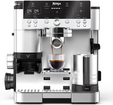 Ninja Luxe Premier ES601EU 3-In-1 Coffee Maker With Grinder And Frother For Latte, Cappuccino, Cold Brew &amp; Espresso, Easy To Use, 4 Presets For Frothing, Silver