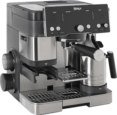 Ninja Luxe Essential 2-In-1 Coffee Maker, Latte, Cappuccino &amp; Espresso Maker With Built-In Coffee Grinder &amp; Milk Frother, Easy To Use, 2 Automated Frothing Modes, Silver, ES501EU (Made In Europe)