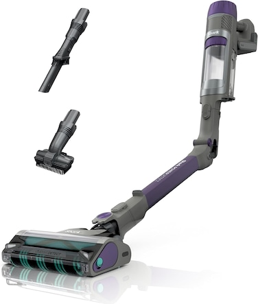 Shark Cordless Vacuum Cleaner With HEPA Filter, PowerDetect Clean &amp; Empty, Powerful Suction, Pet Hair Pickup, Carpets &amp; Hardfloor, Grey/Purple, IP1251MET - 5 Years Warranty