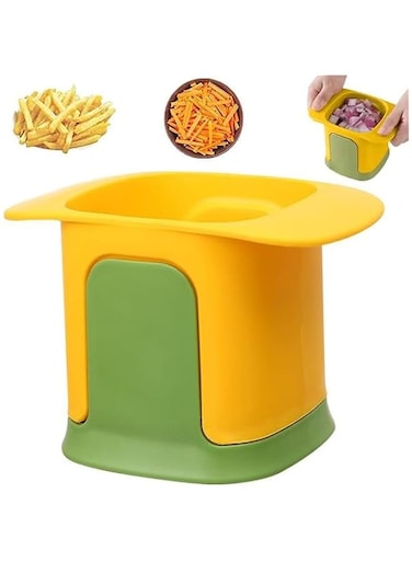 Timber Kitchen 2 in1 manual Vegetable Chopper Dicing &amp; Slitting Kitchen Chopping Artifact Carrot Potato Onion Dicer Vegetable Cutter Slap Chop (Yellow)