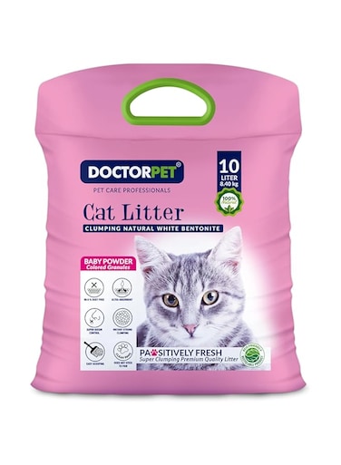 Doctor Pet Cat Litter Baby Powder 10L &ndash; 100% Natural Clumping Bentonite,Scented, Ultra Absorbent,Easy Scooping, Dust-Free, Odor Control, Easy Scooping, Hypoallergenic &amp; Non-Stick Paw Formula