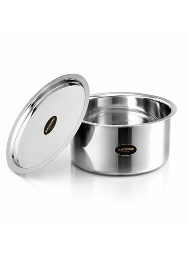 BLACKSTONE Stainless Steel Tope Cooking Pot with Lid, Deep Vessel for Boiling and Everyday Cooking, Stackable Cookware, 24 cm, 3500 ml, Silver