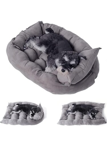 Summer Folding Dog Sofa Bed, 3 in 1 Deformation Dog Kennel, Multifunctional Pet Bed, Soft and Comfortable Pet Mat, for Cats and Small, Medium and Large Dogs, Four-season Universal (Medium, Grey)