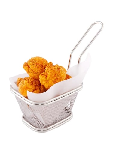 Restaurantware-5 x 4 Inch Fryer Basket, 1 Square Small Fry Basket - Mesh Grid, With Handle, Silver Stainless Steel French Fry Basket, Food-Grade, For Tenders, Fried Shrimp, And More