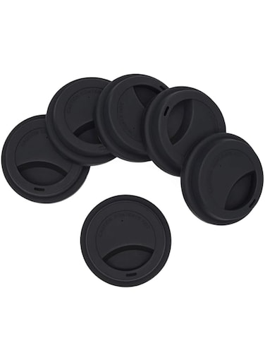 NanTun Silicone Drinking Lid Spill-Proof Cup Lids Reusable Coffee Mug Lids Coffee Cup Covers 6 Pcs - Black