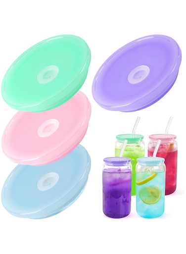 KASTWAVE Acrylic Lids Fit for 16oz Glass Cups with Lids, 4 Pack Replacement Lids for Drinking Glasses with Wooden Lids, Replacement Canning Lids for 20OZ 24OZ Glass Cups (2.75inch/70mm)