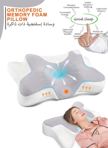 Butterfly-Shaped Memory Foam Cervical Pillow &acirc;&euro;&ldquo; Ergonomic Orthopedic Neck &amp; Shoulder Support for Side, Back &amp; Stomach Sleepers &acirc;&euro;&ldquo; Pressure Relief Contour Design with Breathable Washable Cover
