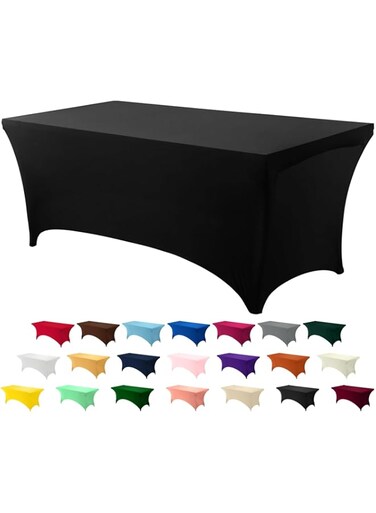 Utopia Kitchen SHOWAY 6ft Rectangular Stretchable Tablecloth - Spandex Tight Fit Table Cover - Black