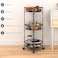 3 Tier Foldable Utility Rolling Cart with 360&deg; Lockable Wheels,Collapsible Metal Storage Organizer Trolley for Kitchen, Bathroom, Office &amp; Home, No Assembly Needed (black)