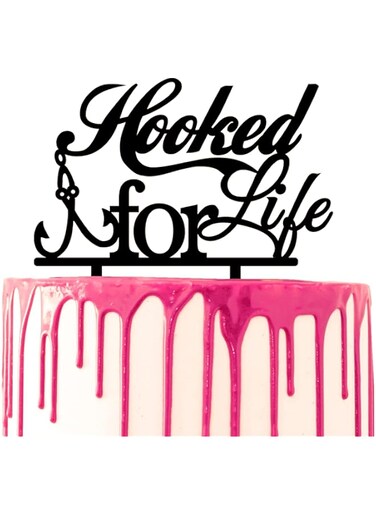 CARISPIBET Cake Topper "Hooked for Life" Wedding Cake Decoration Tool Cake Decoration with Funny Message Acrylic
