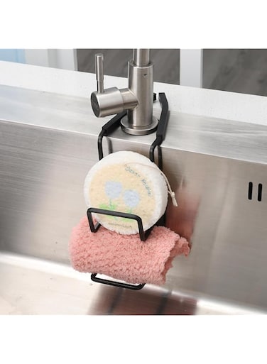 NALACAL Sink Caddy Sink Sponge Holder Hanging, Kitchen Faucet Rack Holder Shower Tray Painted Iron 2-Tier Sponge Drain Rack with Sponge Wipe, Kitchen Sink Organizer for Hanging, Black