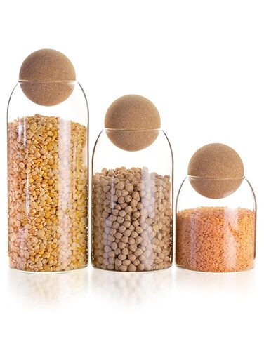 COOLBABY 3 pcs Glass Jars Set 500ml+800ml+1200ml With Cork Ball Lid