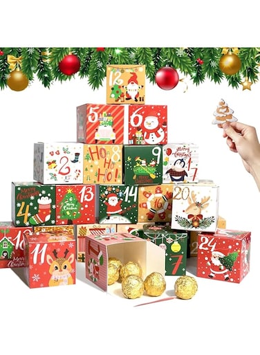 Aowin 24 PCS Christmas Advent Calendar Boxes,Christmas Countdown 24 Days Gift Boxes,DIY Empty Countdown Number Candy Box for Kids and Family Holiday Xmas Decor,Gift Candy Boxes for Party Present