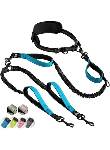 SparklyPets Hands Free Double Dog Leash &ndash; Dual Dog Leash for Medium and Large Dogs &ndash; Dog Leash for 2 Dogs with Padded Handles, Reflective Sches, No Pull, Tangle Free