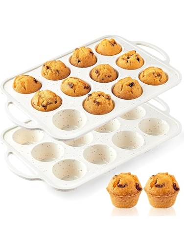 ChicAbode 2 Pack Muffin Pans with Metal Reinforced Frame, 12 Cups Regular Silicone Cupcake Pans, Nonstick Baking Molds with Handle, Easy to Release, for Baking Muffins, Cupcakes, Egg Bites