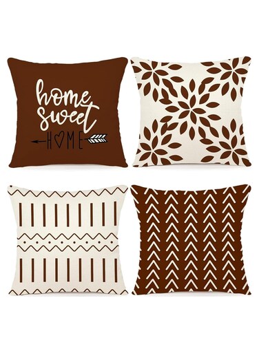 Pillow Covers, 4Pcs Modern Sofa Throw Pillow Cover, 18x18In Decorative Outdoor Linen Fabric Pillow Case, for Couch, Bed, Car, Home Sofa, Couch Decoration (Coffee)