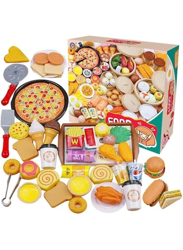 Play Food Toy for Kids, Kitchen Toy Playset for Girls, Kids Pretend Play Toys -Including Hamburger French Fries Ice Cream Hot Dog Coke for Fun &amp; Education Birthday Holiday Gift for Girls &amp; Boys- 56pcs