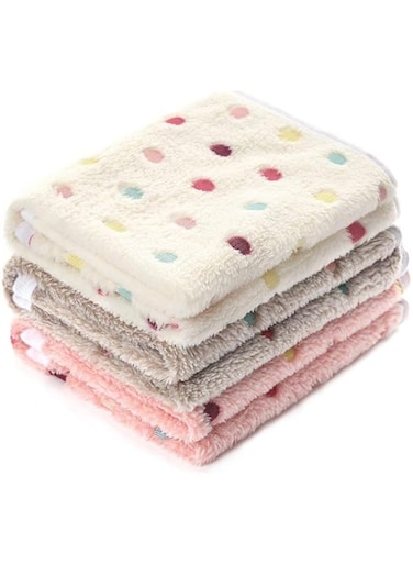 luciphia 1 Pack 3 Blankets Super Soft Cute Dot Pattern Pet Blanket Flannel Throw for Dog Puppy Cat Beige/Brown/Pink Small
