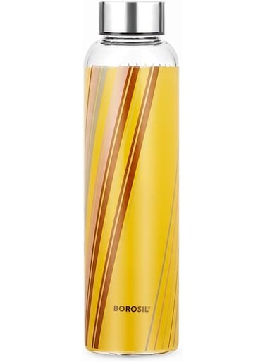 Prism 550ml Borosilicate Glass Water Bottle wih Airtight Stainless Steel Lid, Narrow Mouth for easy drinking, Freezer to Microwave safe Transparent 550ml