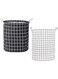 Laundry Basket, 2PCS Waterproof Canvas Fabric Collapsible Laundry Baskets with Handles Dirty Clothes Storage Bin Toy Organizer for Bathroom, Children Bedroom (White &amp; Black Grid)