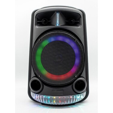 BT Portable 20W Party Speaker with Karaoke Mic, RGB Lights, Remote, and FM Radio Support

