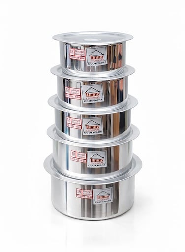 Mathar Tope with Beaded Cover 5 Piece Set - High-Quality Aluminium Cooking Pots with Lids, Durable Traditional Kitchen Cookware, Even Heat Distribution, Easy to Clean, Ideal for Home Use