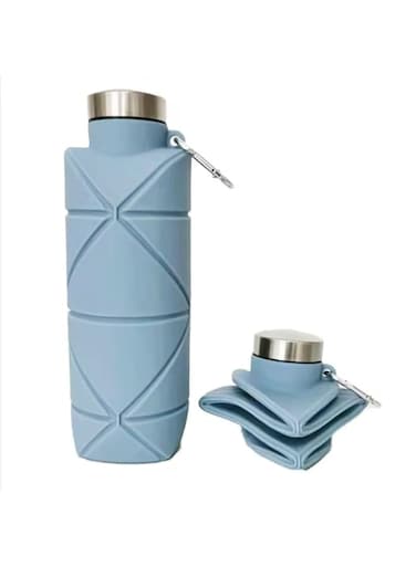Collapsible Water Bottle with Carabiner, Silicone, 750ml, Light Blue