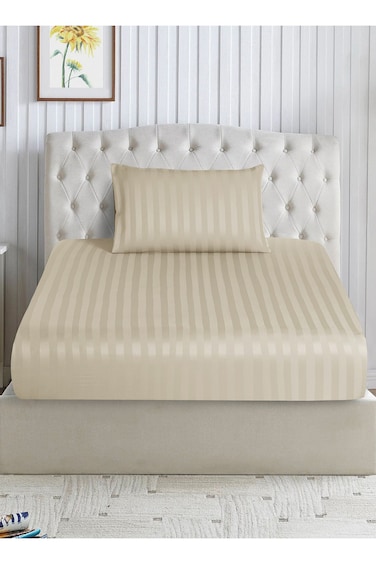 Premium 2 Piece &acirc;&euro;&ldquo; 120x200 cm Twin Striped Fitted Sheet, and 30 cm Deep Pocket, Secure All-Around Elastic Fit, No Excess Fabric.