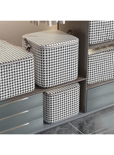 3 Pack Large Capacity Closet Organizer Wardrobe Sorting Storage Bags,Space Save Clothes Organizer Houndstooth Stripe,Zippered Closure Waterproof and Dustproof