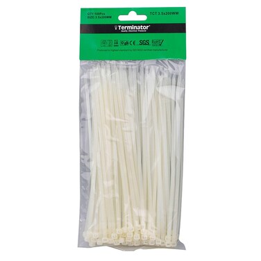 Terminator Cable Ties In White Colour (100Pcs In Bag)