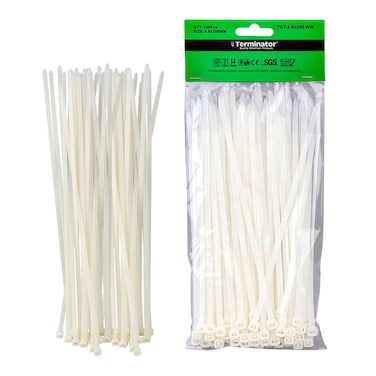 Terminator Cable Ties In White Colour (100Pcs In Bag)
