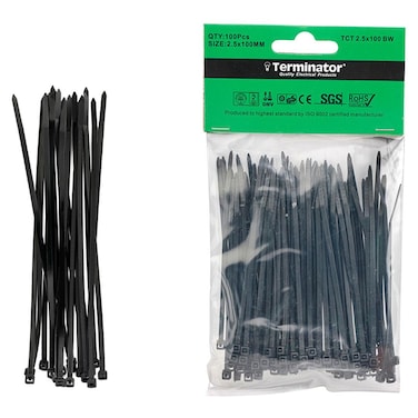 Terminator Cable Ties In Black Colour (100Pcs In Bag)