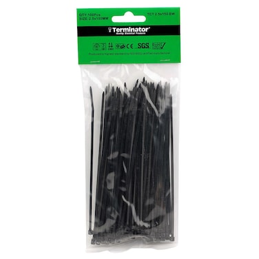 Terminator Cable Ties In Black Colour (100Pcs In Bag)
