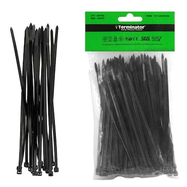 Terminator Cable Ties In Black Colour (100Pcs In Bag)