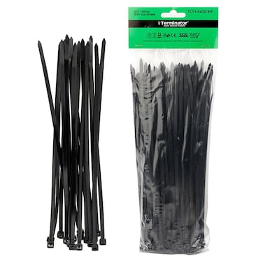 Terminator Cable Ties In Black Colour (100Pcs In Bag)