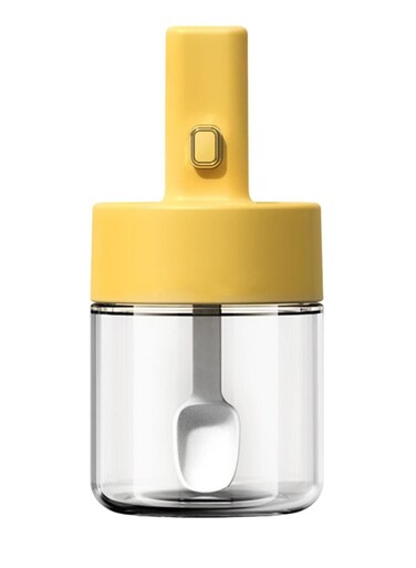 Spice Jar with Spoon, Glass Seasoning Jars, Odorless Sugar Container Salt Cellar Box, Silicone Lids Seasoning Containers Spice Jars, Condiment Containers With Flapper Caps for Kitchen Spices (5.9in)