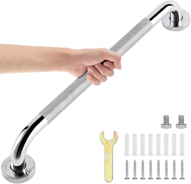 Shower Grab Bar, 24 Inch Knurled Bathroom Grab Bar, 1.25&quot; Diameter Stainless Steel Anti-Slip Grab Bars for Bathtubs and Showers, Handicap Shower Grab Bar for Seniors Elderly