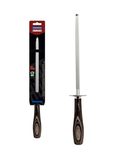 Churrasco 8 Inches Grooved Sharpener with Chrome-plated Carbon Steel Rod and Treated Brown Polywood Handle
